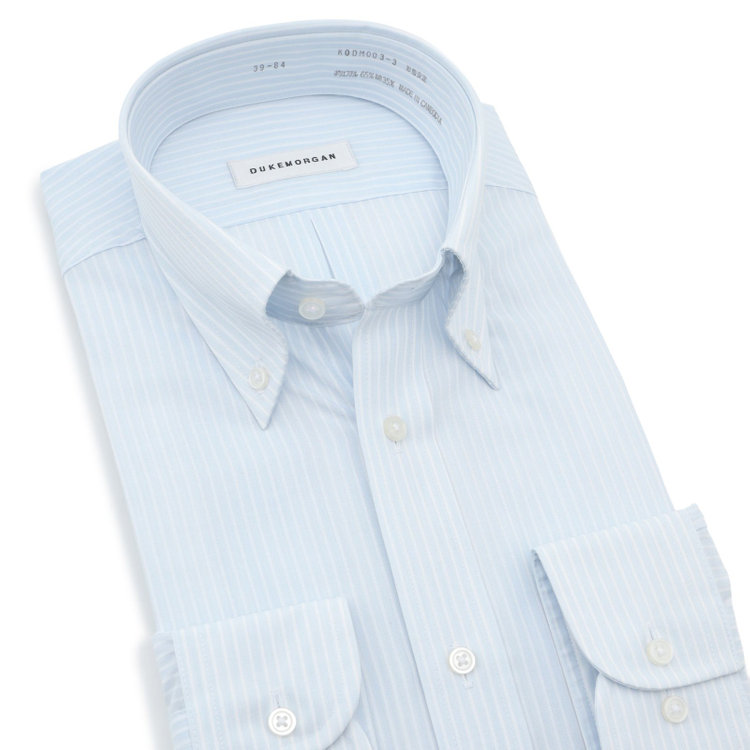 ＤＵＫＥ ＭＯＲＧＡ 【形態安定】ボタンダウンワイシャツ/ブルー×ホワイトストライプ 紺淡色