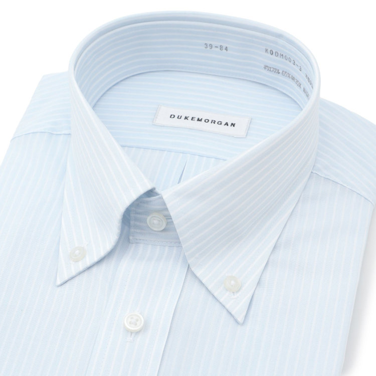 ＤＵＫＥ ＭＯＲＧＡ 【形態安定】ボタンダウンワイシャツ/ブルー×ホワイトストライプ 紺淡色