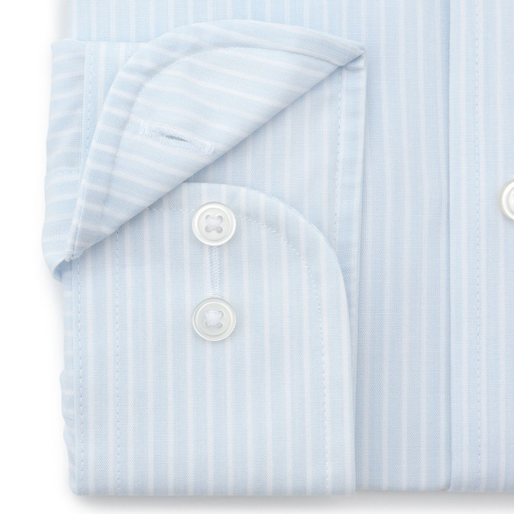 ＤＵＫＥ ＭＯＲＧＡ 【形態安定】ボタンダウンワイシャツ/ブルー×ホワイトストライプ 紺淡色