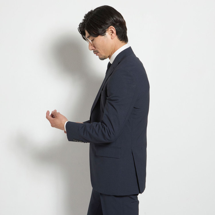 ＪＰ コンフォート 【JOHN PEARSE comfort】【春夏】2釦シングルスーツ ショートタック/ネイビー×チェック/ULTRA MOVE/TRABEST/ウエストムーブ仕様/ウォッシャブル/ストレッチ/※裾上げ必要 紺中間