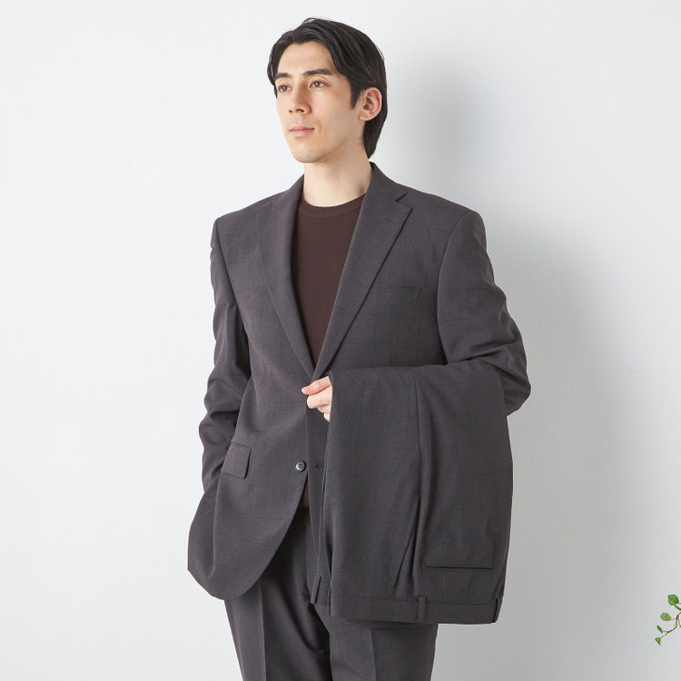 トゥルートップ 【TRUE TOP】【春夏】2釦シングルスーツ ワンタックパンツ スペアパンツ付 / チャコールグレー×ウィンドペン / パンツウォッシャブル / ※裾直し必要 グレー濃色