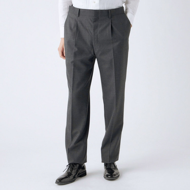 ソノタ（KONAKA用） 【L.O.X】【大きいサイズ】【秋冬】ウールブレンド 1タックパンツスラックス/グレー＆ブラック×ハウンドトゥース/ウエストアジャスター仕様/※裾上げ必要 グレー中間