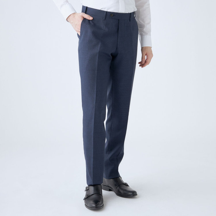 ＪＰ コンフォート 【JOHN PEARSE comfort】【春夏】ショートタックパンツ/ネイビー×ハウンドトゥース/ウエストムーブ/※裾上げ必要 青中間