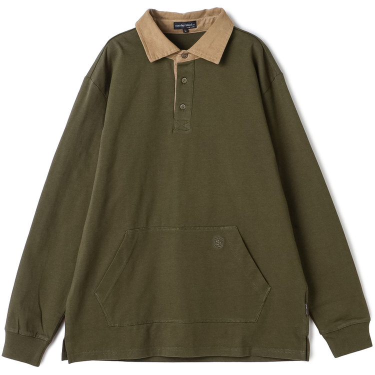 スタンリーブラッカ 【stanley blacker new york】【秋冬】衿切替長袖ポロ/カーキ 黄淡色