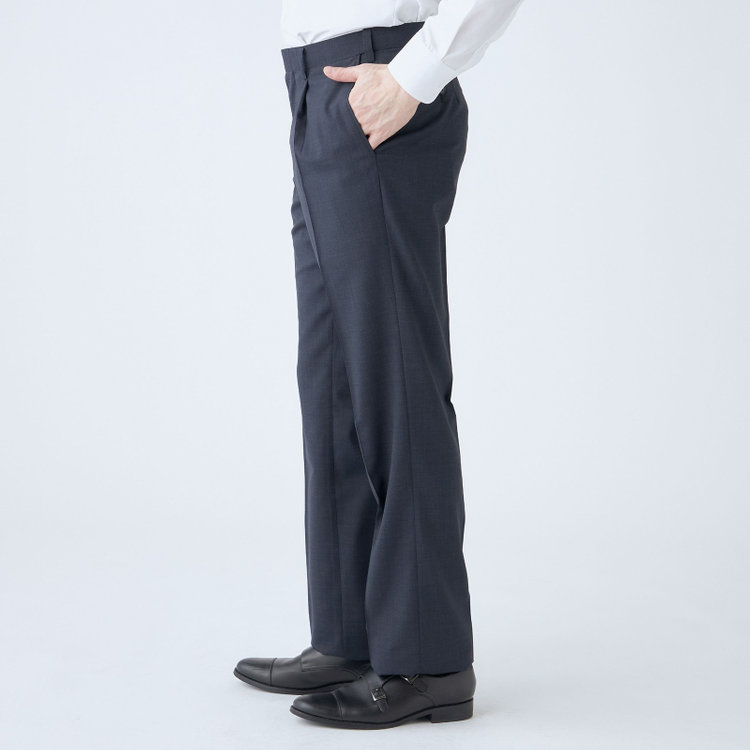 ジョンピアース 【JOHN PEARSE White】【春夏】ウールブレンド 1タックパンツ/ネイビー×チェック/ウエストムーブ仕様/ULTRA LIGHT SPEC※裾上げ必要 紺濃色