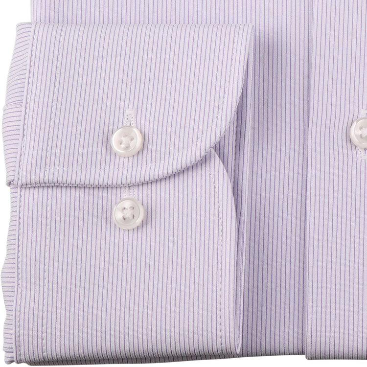 ジョンピアース 【JOHN PEARSE White】【ノーアイロン】ワイドカラードレスワイシャツ/ホワイト×パープルストライプ/ULTRA MOVE/ニット素材 パープル系(紫)