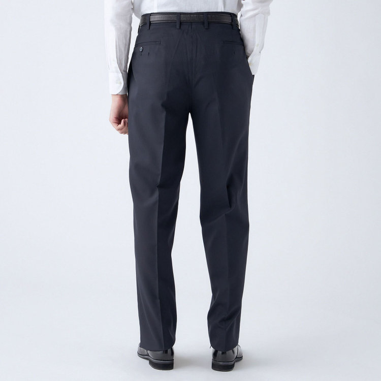 ソノタ（KONAKA用） 【L.O.X】【大きいサイズ】【秋冬】ウールブレンド 1タックパンツスラックス/ネイビー×シャドーストライプ/ウエストアジャスター仕様/※裾上げ必要 紺濃色