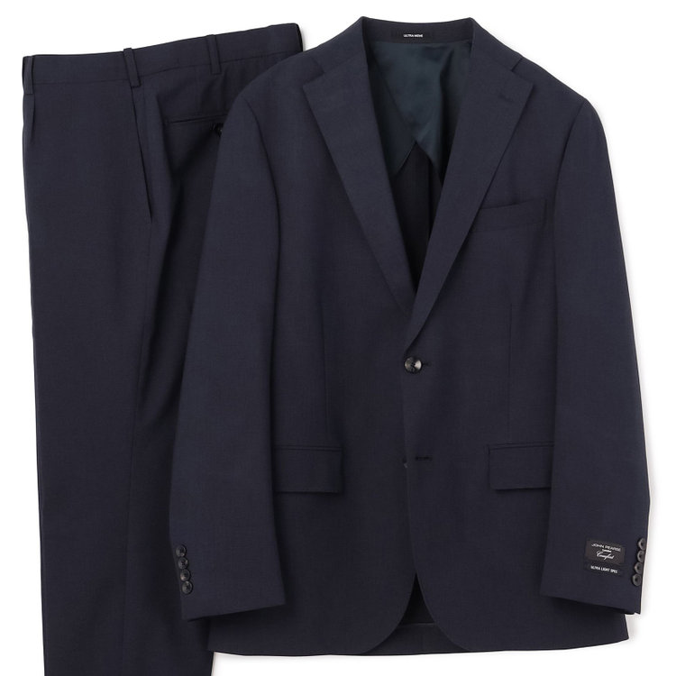 ＪＰ コンフォート 【JOHN PEARSE comfort】【春夏】2釦シングルスーツ ショートタック/ネイビー×チェック/ULTRA MOVE/TRABEST/ウエストムーブ仕様/ウォッシャブル/ストレッチ/※裾上げ必要 紺中間