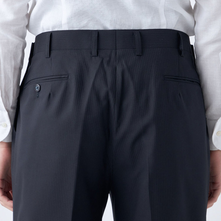 ソノタ（KONAKA用） 【L.O.X】【大きいサイズ】【秋冬】ウールブレンド 1タックパンツスラックス/ネイビー×シャドーストライプ/ウエストアジャスター仕様/※裾上げ必要 紺濃色