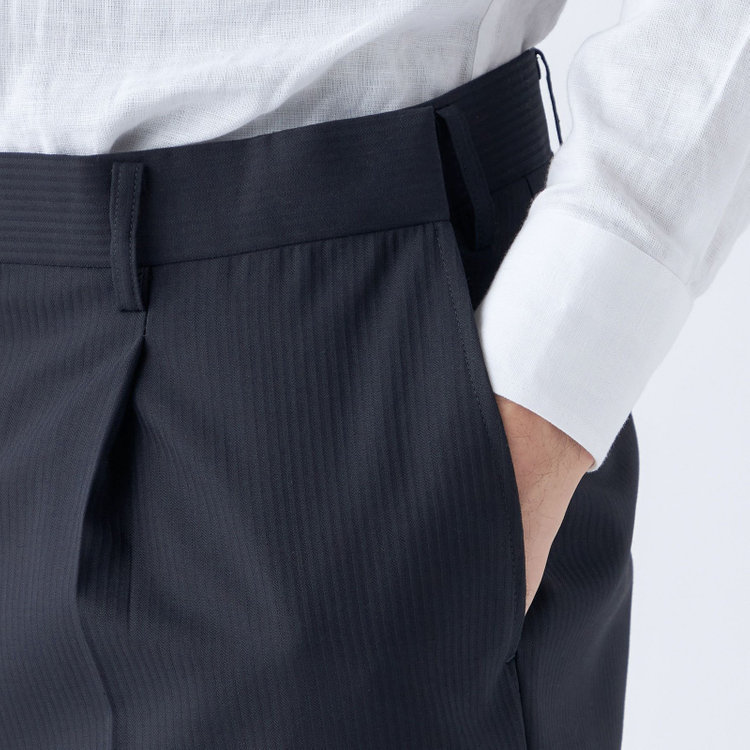 ソノタ（KONAKA用） 【L.O.X】【大きいサイズ】【秋冬】ウールブレンド 1タックパンツスラックス/ネイビー×シャドーストライプ/ウエストアジャスター仕様/※裾上げ必要 紺濃色
