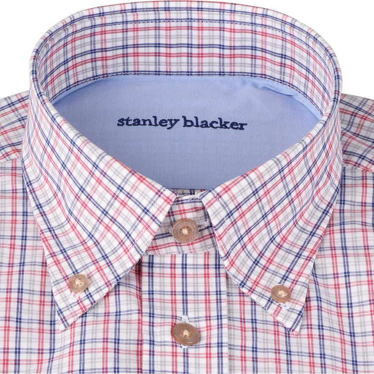 スタンリーブラッカ 【stanley blacker】【半袖】ボタンダウンシャツ/ホワイト×グレー＆レッド＆ネイビーチェック グレー系(灰)