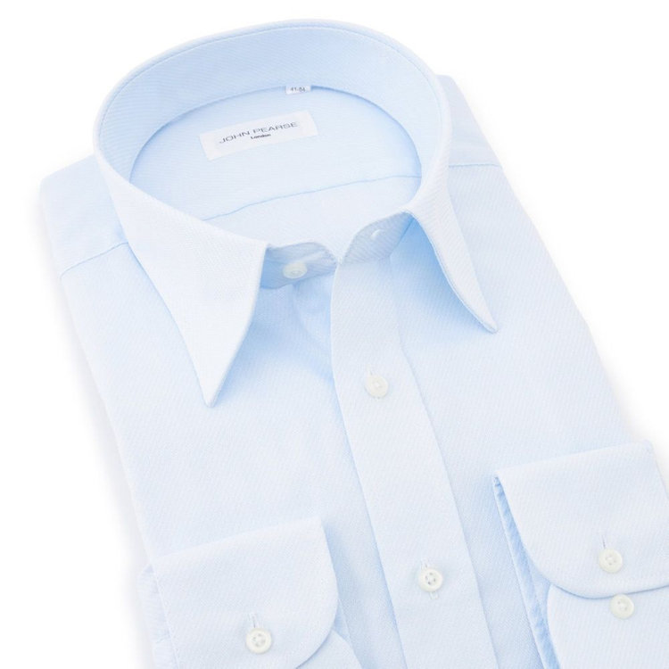 ジョンピアース 【JOHN PEARSE White】【形態安定】レギュラーカラードレスシャツ/ブルー×ドビーツイル/Oil guard 青淡色