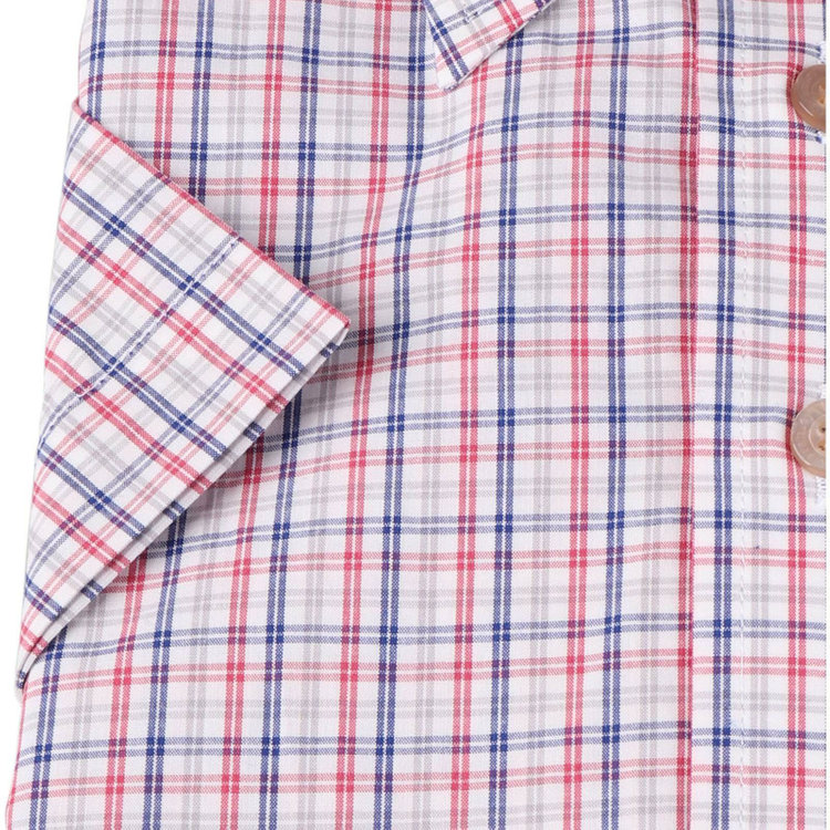スタンリーブラッカ 【stanley blacker】【半袖】ボタンダウンシャツ/ホワイト×グレー＆レッド＆ネイビーチェック グレー系(灰)