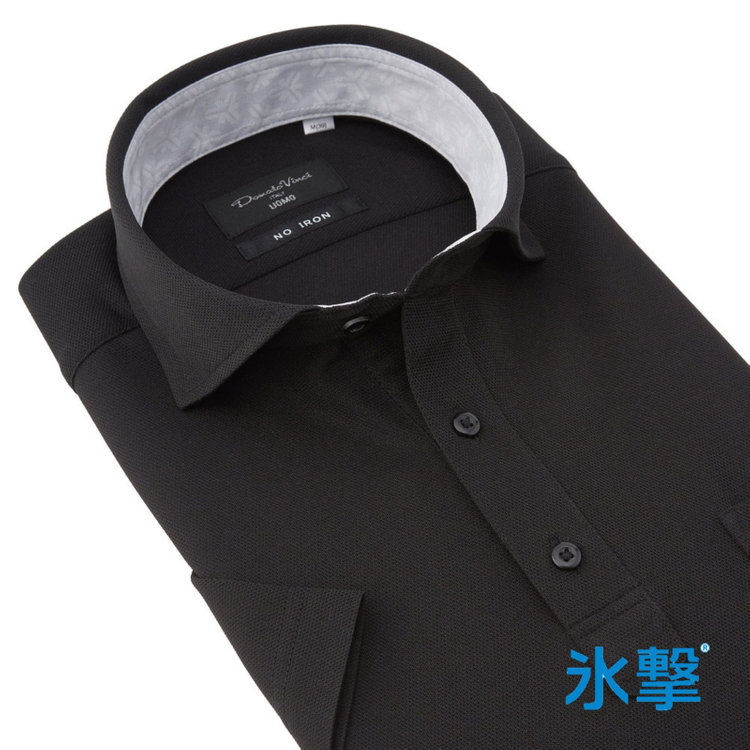 ドナートヴィンチウォモ 【FREEZETECH 氷撃：酷暑対策シャツ】【Donato Vinci Italy Uomo】【半袖】カッタウェイビズポロシャツ/ブラック/襟裏別布/ULTRA MOVE/「ニット素材」「ノーアイロン」「ストレッチ」「高通気性」 黒