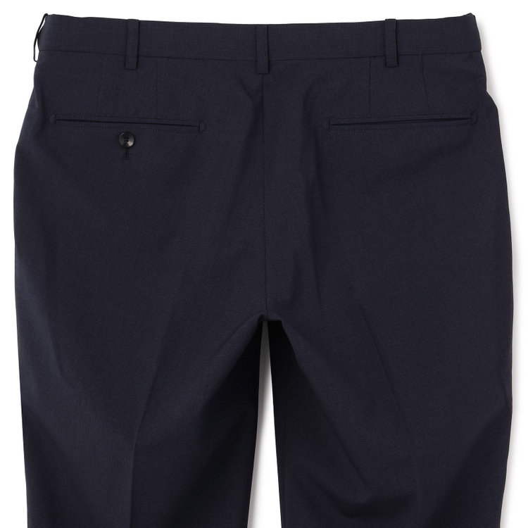 ＪＰ コンフォート 【JOHN PEARSE comfort】【春夏】2釦シングルスーツ ショートタック/ネイビー×チェック/ULTRA MOVE/TRABEST/ウエストムーブ仕様/ウォッシャブル/ストレッチ/※裾上げ必要 紺中間