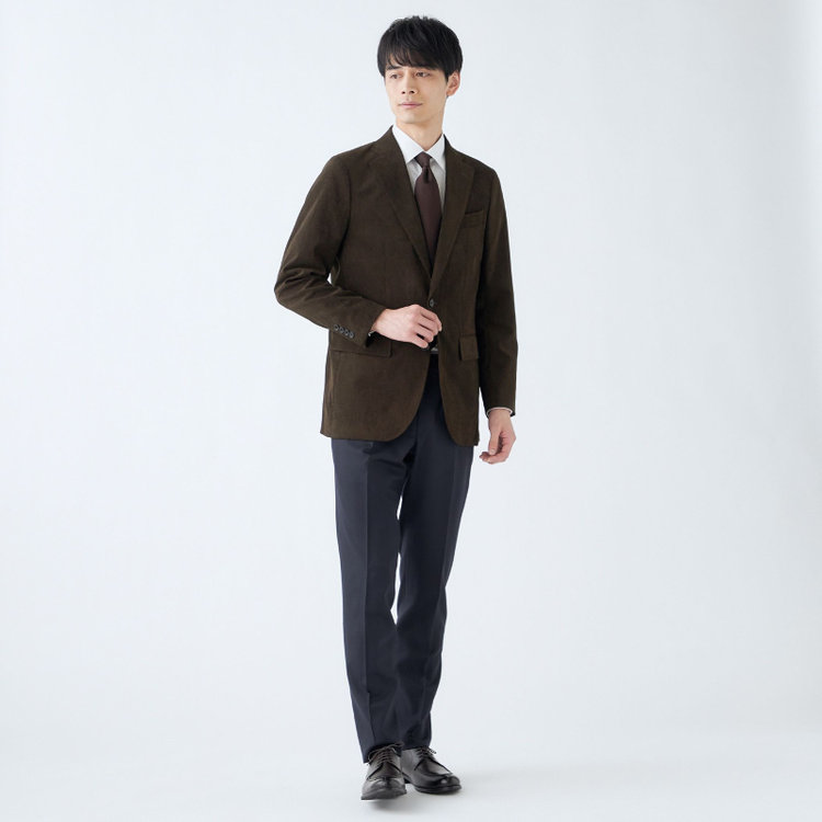 ＪＰ コンフォート 【JOHN PEARSE comfort navy】【秋冬】機能性ポリエステル素材 2釦シングルジャケット/カーキ×コーデュロイ/ULTRA MOVE 緑濃色