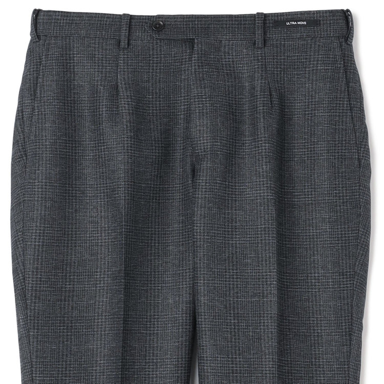ＪＰコンフォート ネイビー 【JOHN PEARSE comfort navy】【春夏】ショートタックパンツ/グレー×チェック/ウエストシャーリング仕様/ULTRA MOVE/※裾上げ必要 グレー濃色