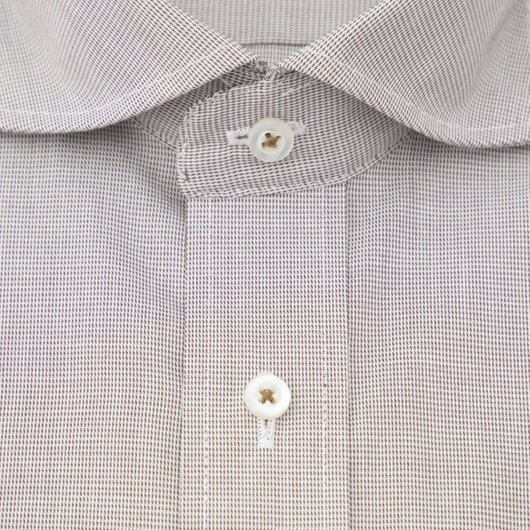 カンサイマンブルー 【パーソナルカラーシャツ】【KANSAIMAN collection】【形態安定】【スタイリッシュシルエット】ワイドカラースナップダウンワイシャツ/ブラウン×刺し子柄 茶中間