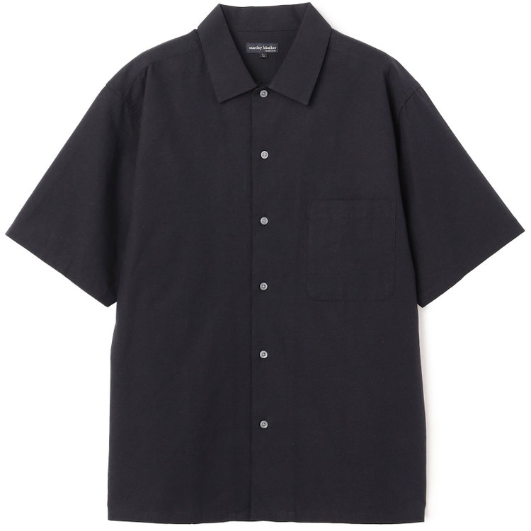 スタンリーブラッカ 【stanley blacker new york】【半袖】コットンリネンシャツ/ネイビー 紺濃色