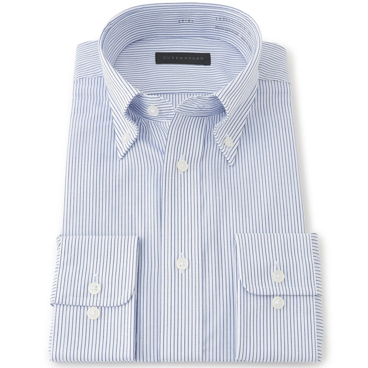 ＤＵＫＥ ＭＯＲＧＡ 【DUKEMORGAN】【形態安定】ボタンダウンワイシャツ/ホワイト×ネイビーストライプ 青中間