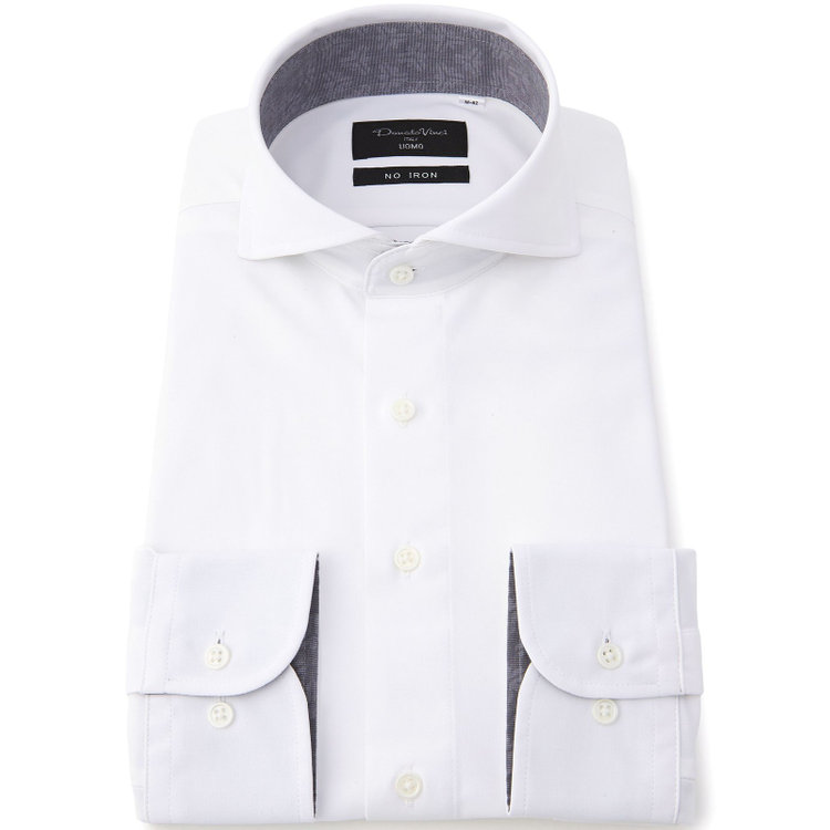 ドナートヴィンチウォモ 【FREEZETECH 氷撃：酷暑対策シャツ】【Donato Vinci Italy Uomo】【STYLISH】ホリゾンタルワイドカラーワイシャツ/ホワイト/襟袖裏別布/ULTRA MOVE/ノーアイロン・ストレッチ・高通気性 白