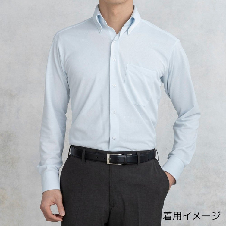 ジョンピアースブラック 【JOHN PEARSE Black】【ノーアイロン】ボタンダウンドレスワイシャツ/襟袖：ホワイト+ブルー＆ホワイト×ストライプ//ULTRA MOVE「ニット素材」「ノーアイロン」「ストレッチ」「高通気性」 青中間