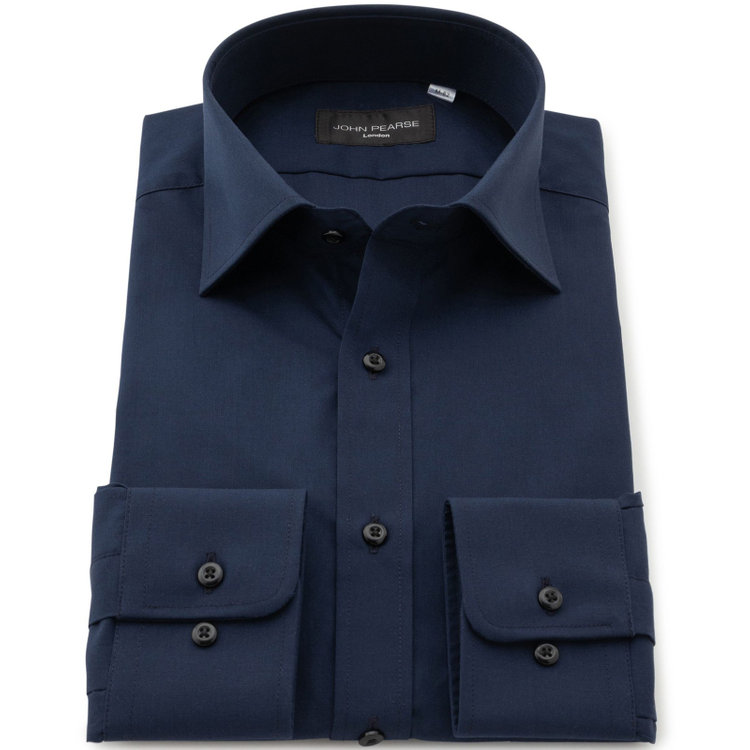 ジョンピアースブラック 【JOHN PEARSE Black】【SLIM】【形態安定】ワイドカラーワイシャツ/ネイビー 紺濃色