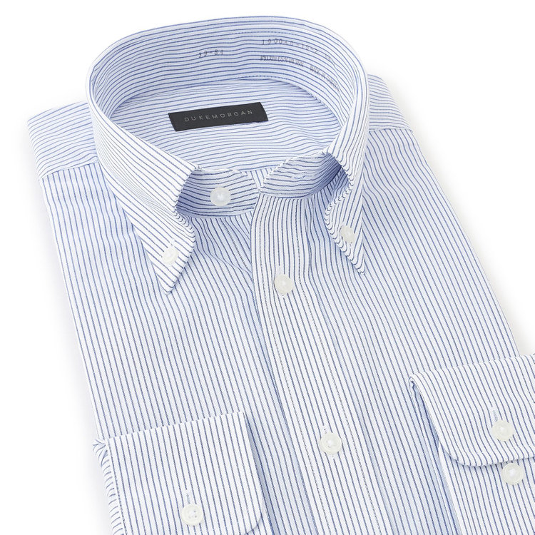 ＤＵＫＥ ＭＯＲＧＡ 【DUKEMORGAN】【形態安定】ボタンダウンワイシャツ/ホワイト×ネイビーストライプ 青中間