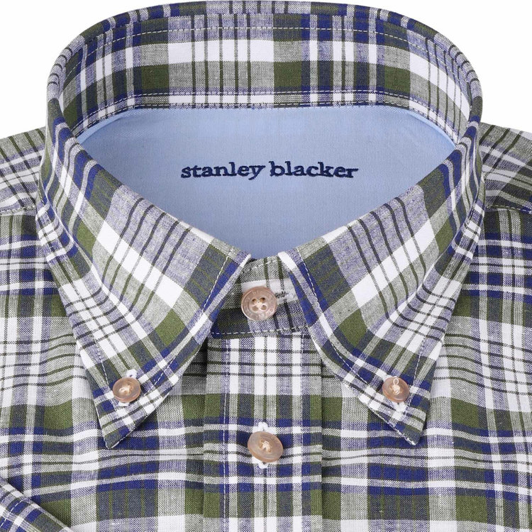 スタンリーブラッカ 【stanley blacker】【半袖】ボタンダウンシャツ/グリーン＆ネイビー＆ホワイト×チェック ネイビー系(紺)