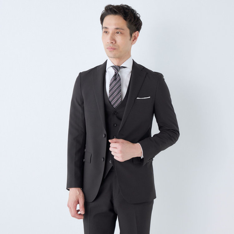 ＪＰ コンフォート 【JOHN PEARSE comfort】【春夏】2釦シングルスリーピーススーツ ショートタック/ブラック×マイクロチェック/ULTRA MOVE/※裾上げ必要 黒