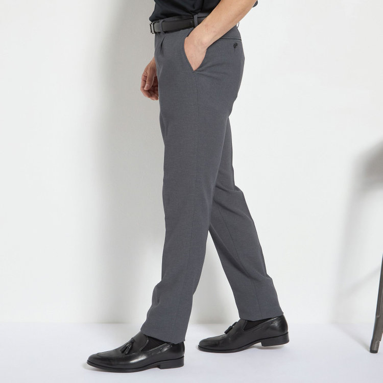 ＪＰコンフォート ネイビー 【JOHN PEARSE comfort navy】【春夏】1タックパンツ/グレー×ドットエアー＆カラミ織り/ウエストムーブ仕様/※裾上げ必要 グレー中間
