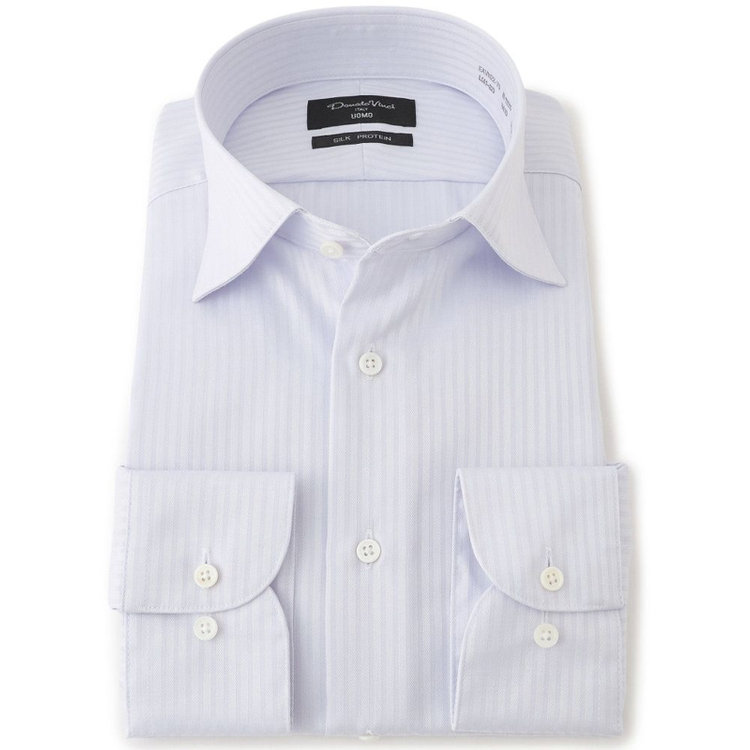 ドナートヴィンチウォモ 【Donato Vinci Italy Uomo】【STYLISH】【形態安定】【綿100％】ワイドカラードレスワイシャツ/グレー×ドビーストライプ/SILK PROTEIN グレー淡色