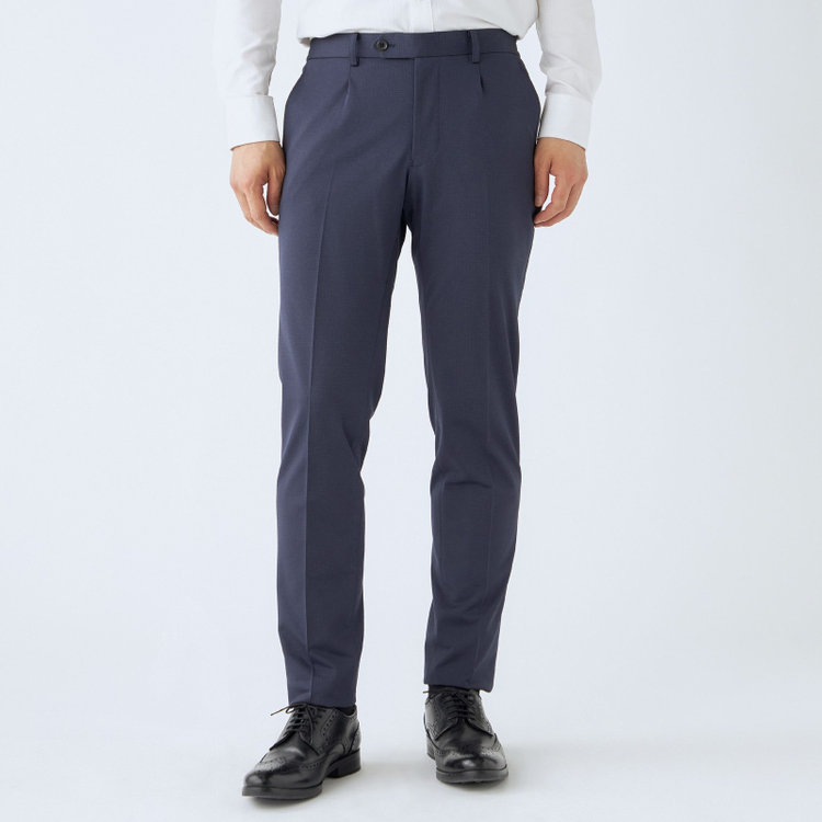 KONAKA　アウトレット 【WEB限定/OUTLET/汚れ・キズ等有】【JOHN PEARSE comfort navy】【春夏】機能性ポリエステル 1タックパンツ/ネイビー/ウエストシャーリング仕様/ULTRA MOVE/RIRANCHA※裾上げ必要 紺濃色