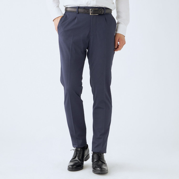 KONAKA　アウトレット 【WEB限定/OUTLET/汚れ・キズ等有】【JOHN PEARSE comfort navy】【春夏】機能性ポリエステル 1タックパンツ/ネイビー/ウエストシャーリング仕様/ULTRA MOVE/RIRANCHA※裾上げ必要 紺濃色