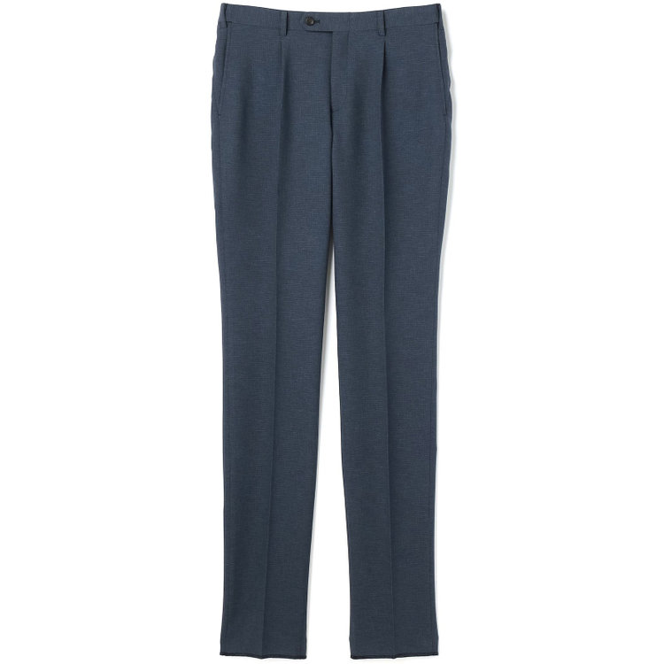 ＪＰコンフォート ネイビー 【JOHN PEARSE comfort navy】【春夏】1タックパンツ/ブルー×ドットエアー＆カラミ織り/ウエストムーブ仕様/※裾上げ必要 青中間