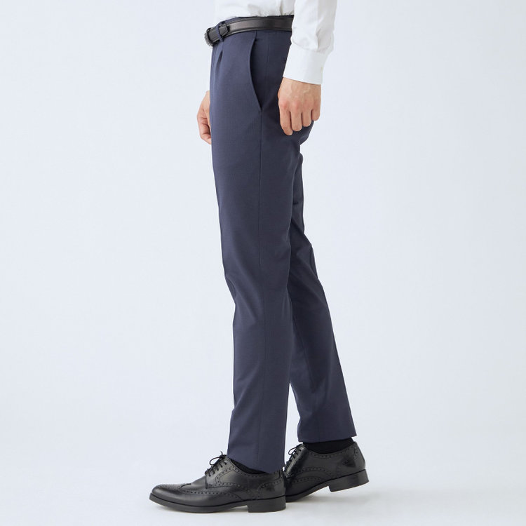 KONAKA　アウトレット 【WEB限定/OUTLET/汚れ・キズ等有】【JOHN PEARSE comfort navy】【春夏】機能性ポリエステル 1タックパンツ/ネイビー/ウエストシャーリング仕様/ULTRA MOVE/RIRANCHA※裾上げ必要 紺濃色