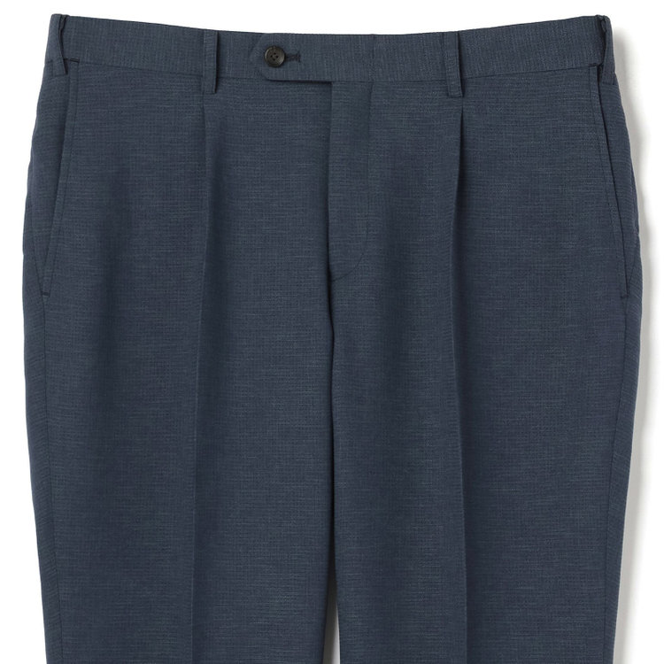 ＪＰコンフォート ネイビー 【JOHN PEARSE comfort navy】【春夏】1タックパンツ/ブルー×ドットエアー＆カラミ織り/ウエストムーブ仕様/※裾上げ必要 青中間