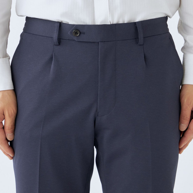 KONAKA　アウトレット 【WEB限定/OUTLET/汚れ・キズ等有】【JOHN PEARSE comfort navy】【春夏】機能性ポリエステル 1タックパンツ/ネイビー/ウエストシャーリング仕様/ULTRA MOVE/RIRANCHA※裾上げ必要 紺濃色