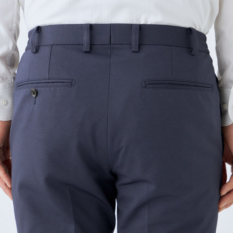 KONAKA　アウトレット 【WEB限定/OUTLET/汚れ・キズ等有】【JOHN PEARSE comfort navy】【春夏】機能性ポリエステル 1タックパンツ/ネイビー/ウエストシャーリング仕様/ULTRA MOVE/RIRANCHA※裾上げ必要 紺濃色