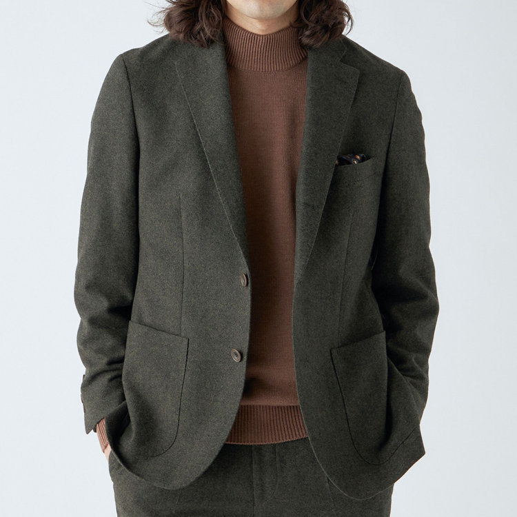 スタンリーブラッカ 【stanley blacker new york】【秋冬】3釦段返りシングルホームスパンセットアップジャケット/カーキ 黄淡色