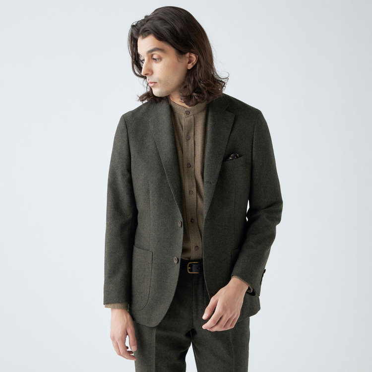 スタンリーブラッカ 【stanley blacker new york】【秋冬】3釦段返りシングルホームスパンセットアップジャケット/カーキ 黄淡色