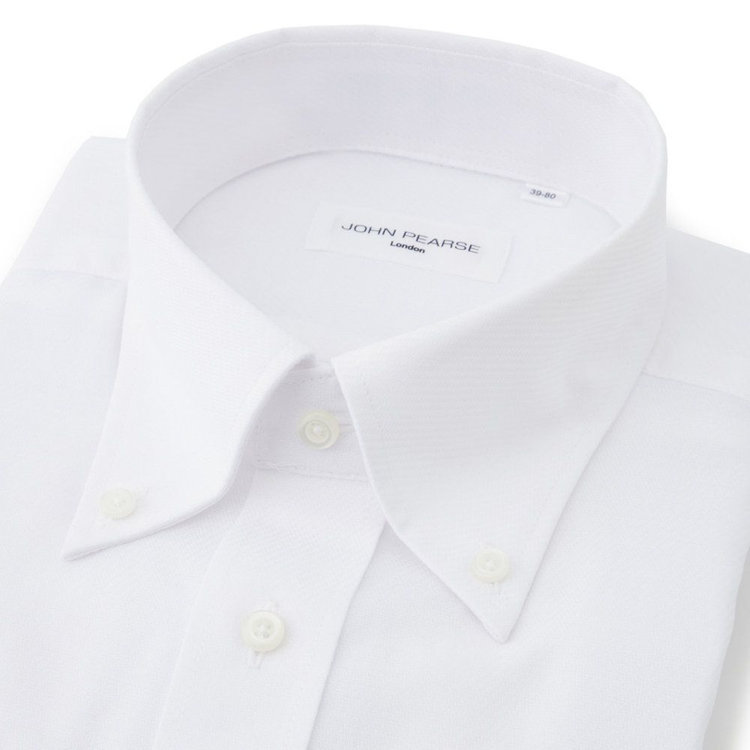 ジョンピアース 【JOHN PEARSE White】【形態安定】ボタンダウンドレスシャツ/ホワイト×ドビーツイル/Oil guard 白