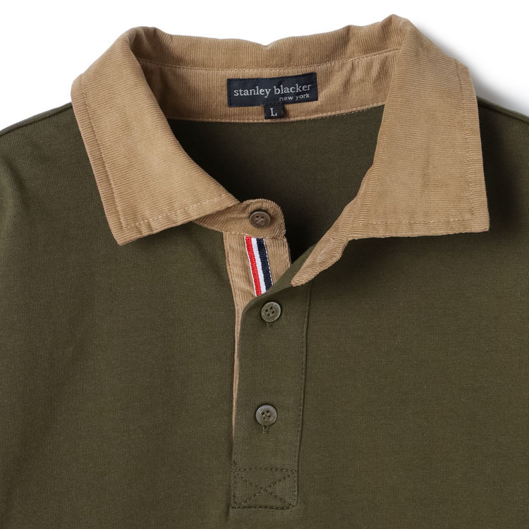 スタンリーブラッカ 【stanley blacker new york】【秋冬】衿切替長袖ポロ/カーキ 黄淡色