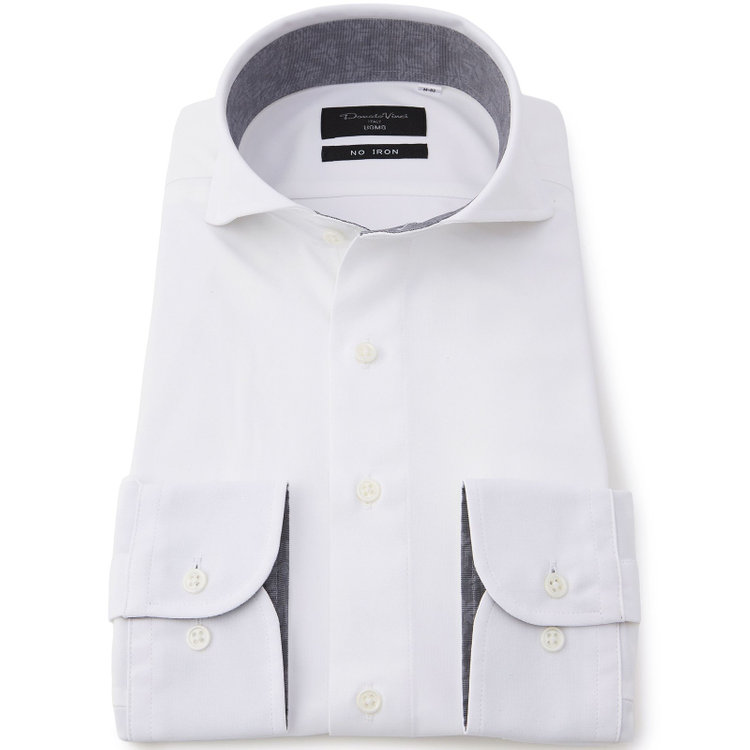 ドナートヴィンチウォモ 【FREEZETECH 氷撃：酷暑対策シャツ】【Donato Vinci Italy Uomo】【STYLISH】ホリゾンタルワイドカラーワイシャツ/ホワイト/襟袖裏別布/ULTRA MOVE/ノーアイロン・ストレッチ・高通気性 白