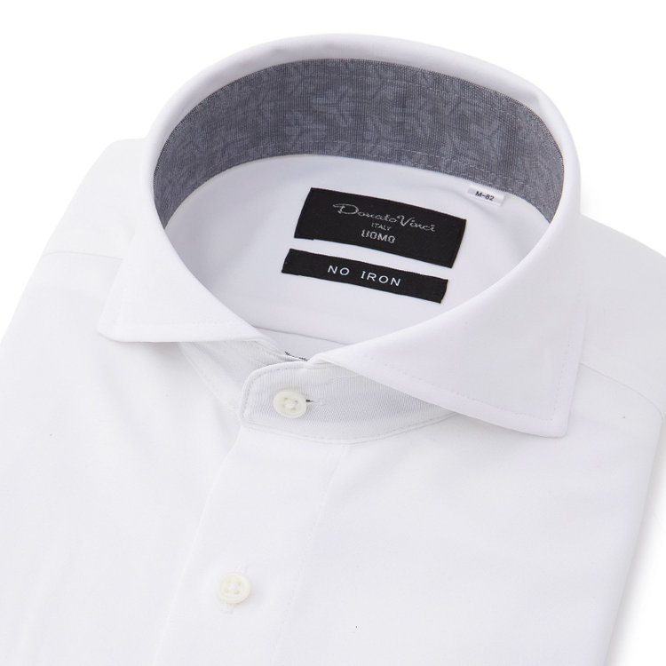 ドナートヴィンチウォモ 【FREEZETECH 氷撃：酷暑対策シャツ】【Donato Vinci Italy Uomo】【STYLISH】ホリゾンタルワイドカラーワイシャツ/ホワイト/襟袖裏別布/ULTRA MOVE/ノーアイロン・ストレッチ・高通気性 白
