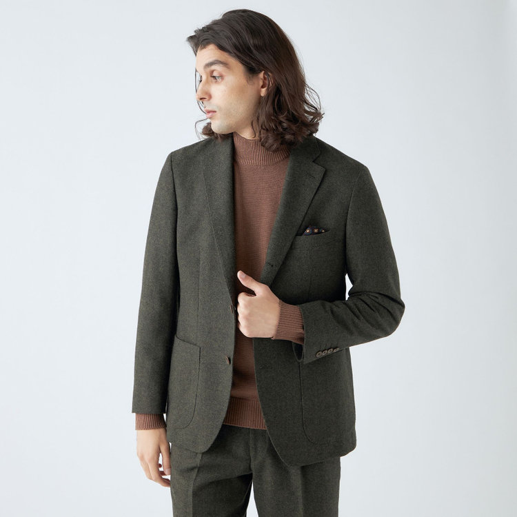 スタンリーブラッカ 【stanley blacker new york】【秋冬】3釦段返りシングルホームスパンセットアップジャケット/カーキ 黄淡色