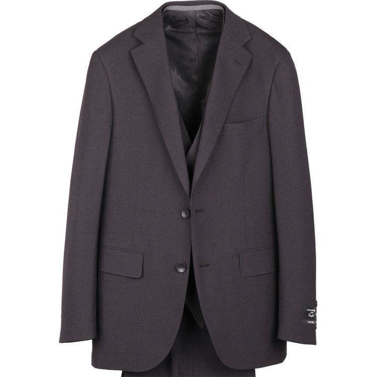 ＪＰ コンフォート 【JOHN PEARSE comfort】【春夏】7WAY コーディネイトパンツ付き/2釦シングルスリーピーススーツ ショートタック/ブラック×チェック+グレーパンツ/ULTRA MOVE/ウエストシャーリング/ウォッシャブル/ストレッチ ブラック系(黒)