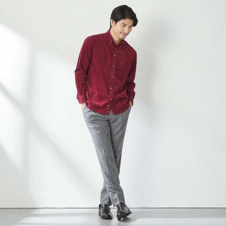 スタンリーブラッカ  【stanley blacker new york】【長袖】コーデュロイボタンダウンシャツ/ワイン 赤濃色