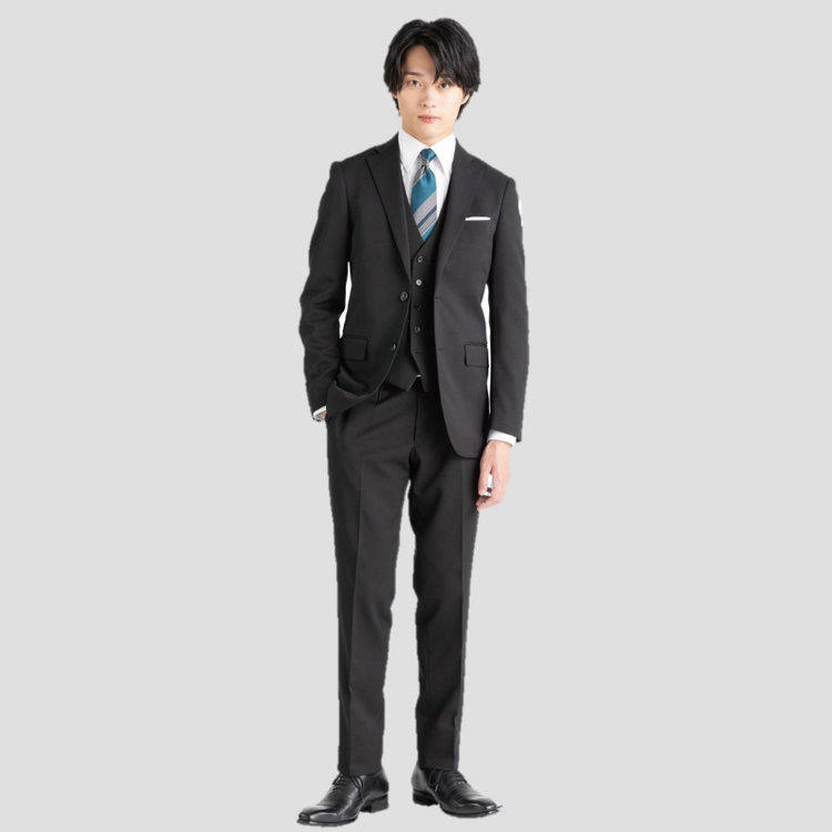 ＪＰ コンフォート 【JOHN PEARSE comfort】【年間】2釦シングルスーツ ショートタック/ブラック×ソリッド/ULTRA MOVE/TRABEST/※裾上げ必要※ベストは別売りです 黒