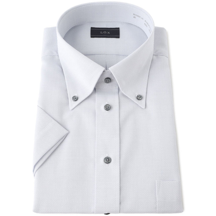 ソノタ（KONAKA用） 【半袖】【L.O.X】【形態安定】ボタンダウンドレスシャツ/グレー×ドビー/釦.釦付糸：グレー グレー淡色